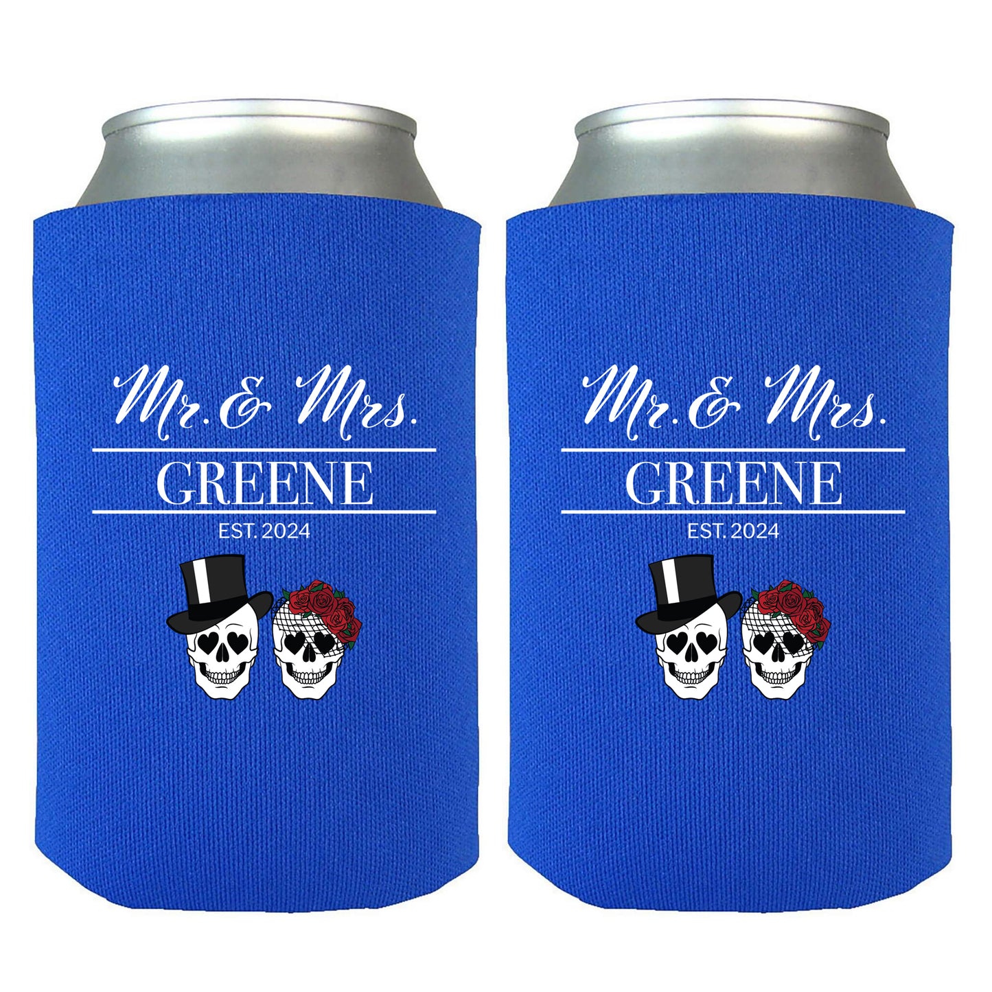 Personalized Koozies, Wedding Favors and Gifts, Customized Name Presents, Skull Themed Wedding