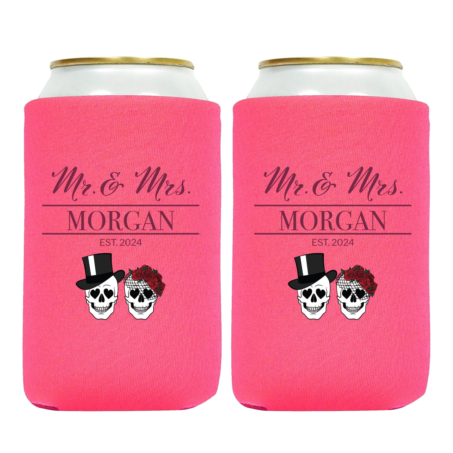 Personalized Koozies, Wedding Favors and Gifts, Customized Name Presents, Skull Themed Wedding