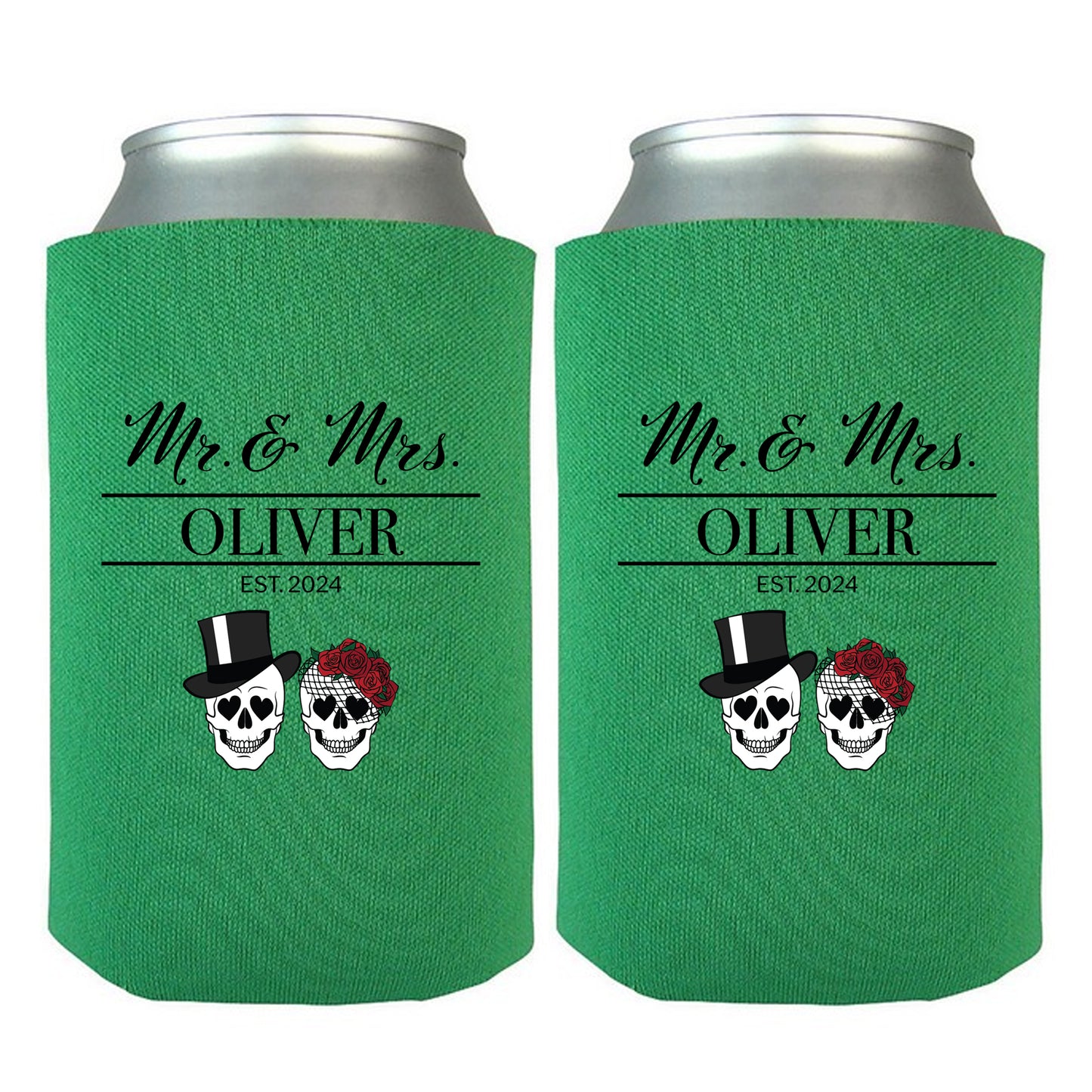 Personalized Koozies, Wedding Favors and Gifts, Customized Name Presents, Skull Themed Wedding