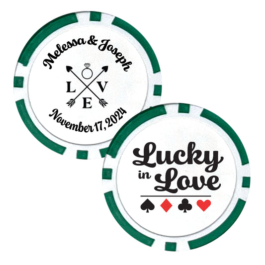 Poker Chip Wedding Favors, 25 pcs, Custom Wedding Favors Featuring Couple's Names, Lucky In Love, Personalized Name Souvenirs