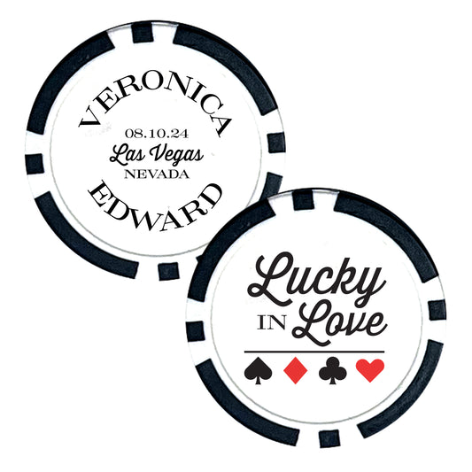 Poker Chip Wedding Favors, 25 pcs, Custom Wedding Favors Featuring Couple's Names, Lucky In Love, Personalized Name Souvenirs