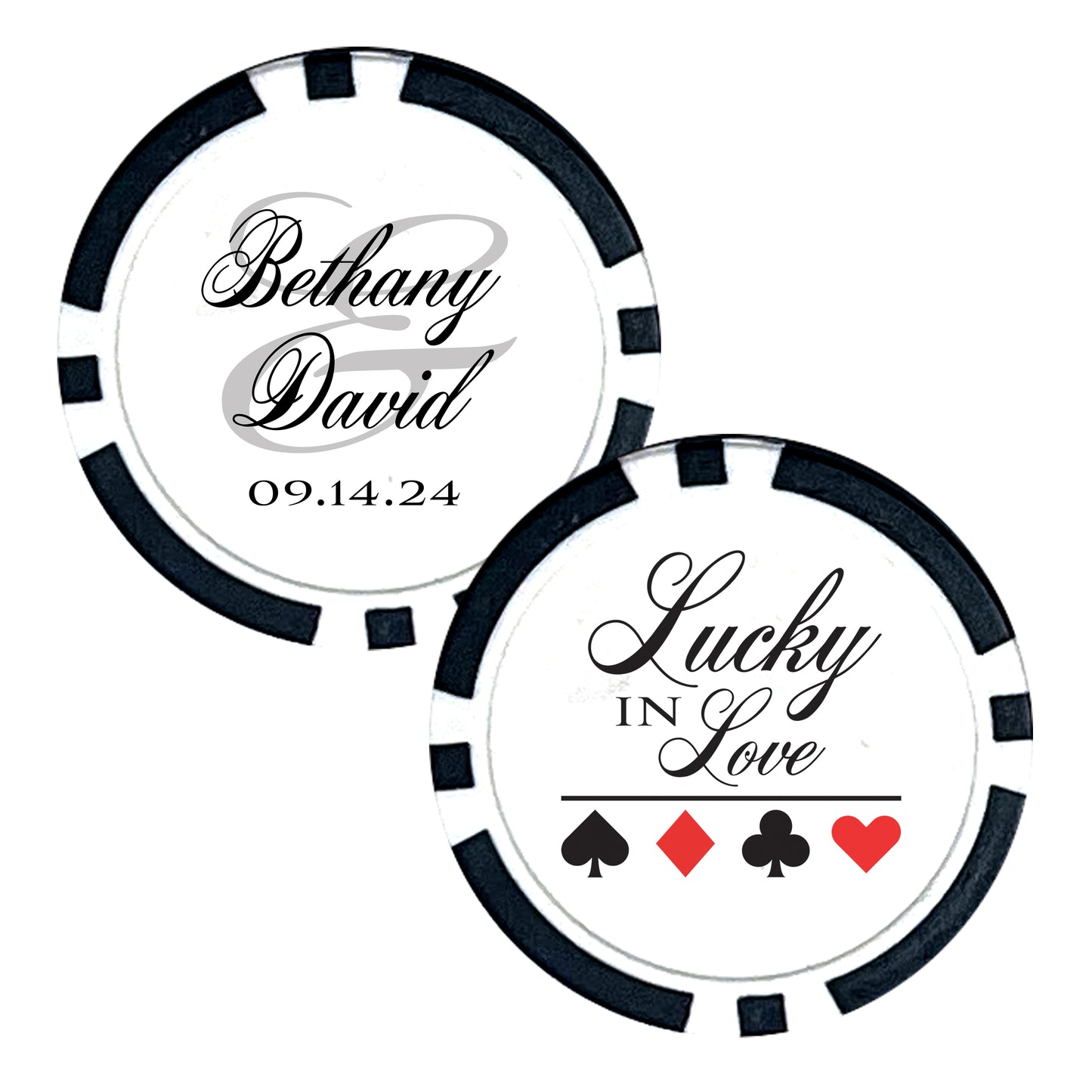 Poker Chip Wedding Favors, 25 pcs, Custom Wedding Favors Featuring Couple's Names, Lucky In Love, Personalized Name Souvenirs