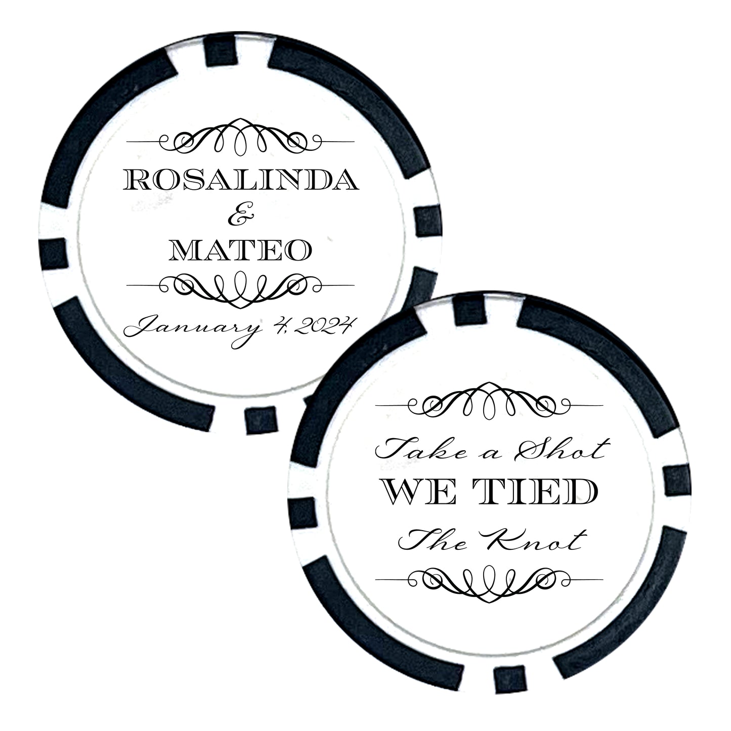 Poker Chip Wedding Favors, 25 pcs, Custom Wedding Favors Featuring Couple's Names, Take a Shot We Tied The Knot, Personalized Name Souvenirs