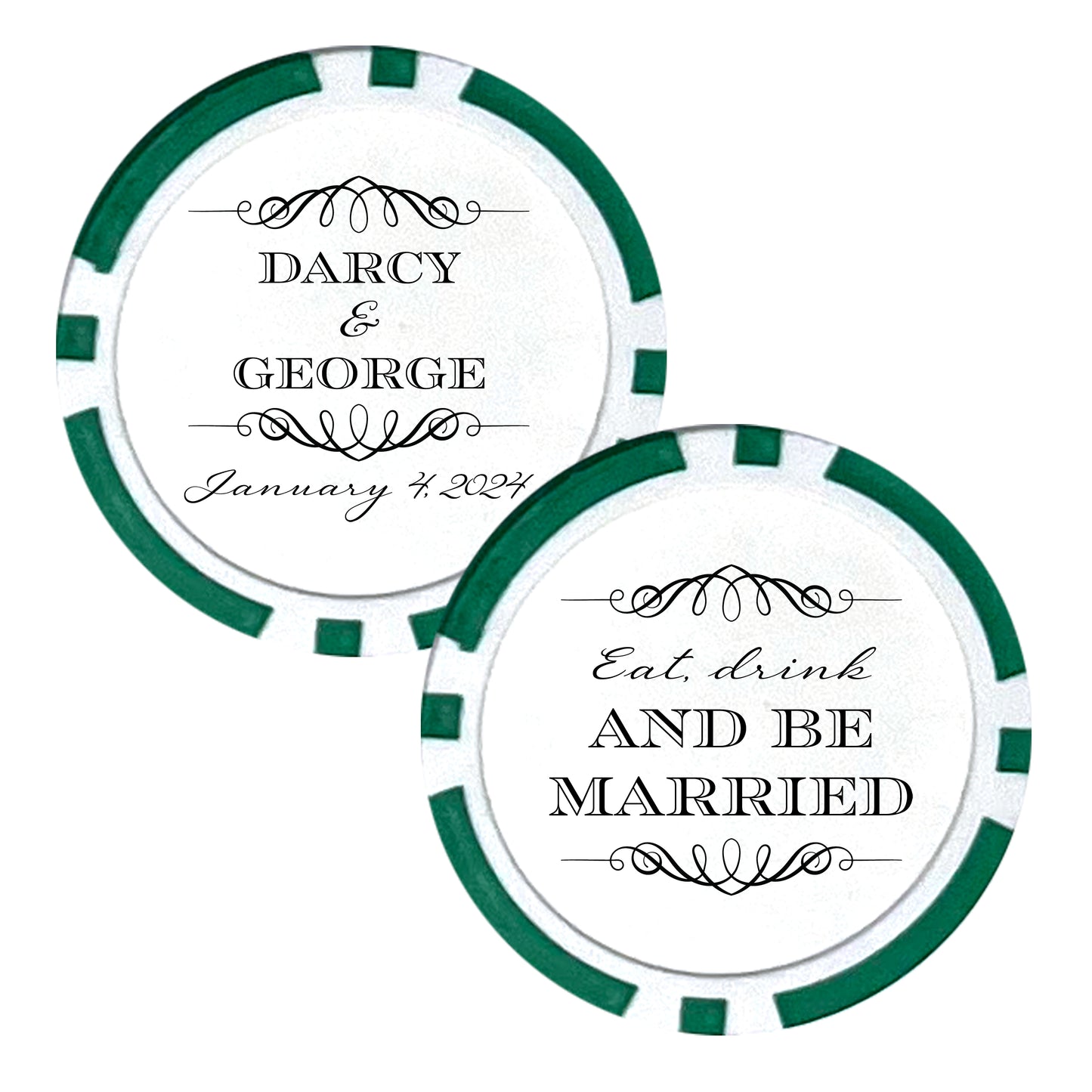 Wedding Favor Poker Chips, 25 pcs, Custom Husband and Wife Favors, Wedding Token of Appreciation, Personalized Couple's Names Wedding Souvenirs, Eat Drink and Be Married