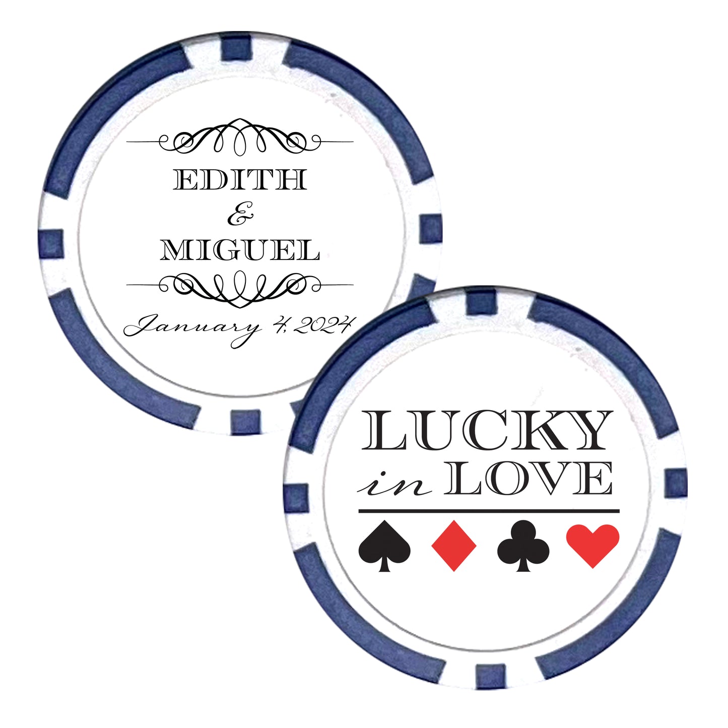 Poker Chip Wedding Favors, 25 pcs, Custom Wedding Favors Featuring Couple's Names, Lucky In Love, Personalized Name Souvenirs