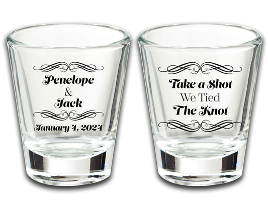 Customized Wedding Shot Glasses Favors, Wedding Glassware With Couple's Names, Take A Shot We Tied The Knot, Practical Wedding Favors