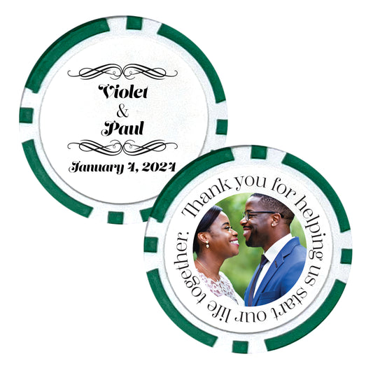 Custom Bride and Groom Poker Chips, 25 pcs, Husband and Wife Keepsakes, Personalized Wedding Photo Party Favors, Custom Couple's Names Wedding Reception Favors