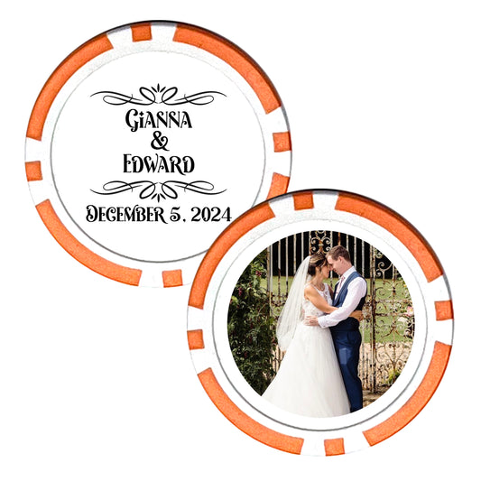 Customized Wedding Poker Chips, 25 pcs, Personalized Wedding Photo Gift, Husband and Wife Wedding Favors