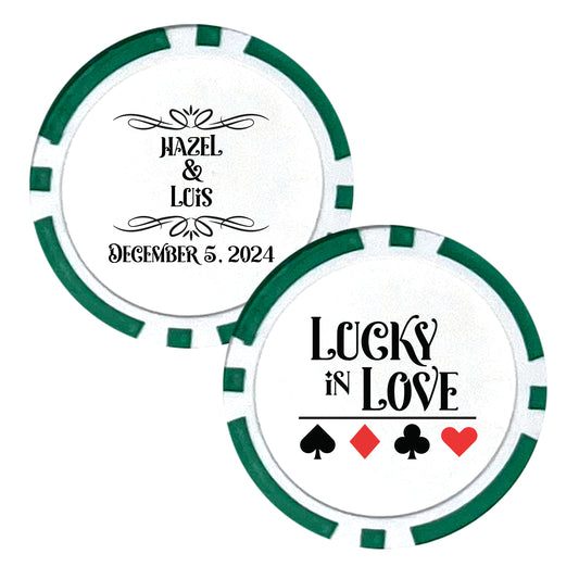 Poker Chip Wedding Favors, 25 pcs, Custom Wedding Favors Featuring Couple's Names, Lucky In Love, Personalized Name Souvenirs