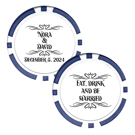 Wedding Favor Poker Chips, 25 pcs, Custom Husband and Wife Favors, Wedding Token of Appreciation, Personalized Couple's Names Wedding Souvenirs, Eat Drink and Be Married