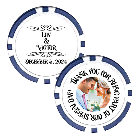 Bride and Groom Poker Chips, 25 pcs, Wedding Remembrance, Married Couple Photo Keepsake, Personalized Wedding Favors with Couple's Names