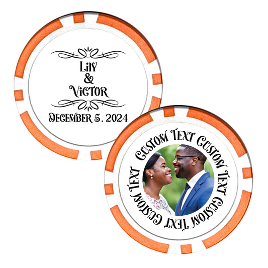 Customized Wedding Poker Chips, 25 pcs, Personalized Wedding Photo Gift, Husband and Wife Wedding Favors