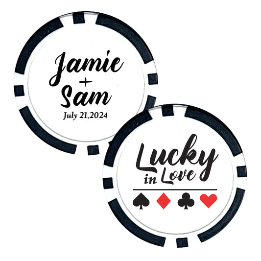 Poker Chip Wedding Favors, 25 pcs, Custom Wedding Favors Featuring Couple's Names, Lucky In Love, Personalized Name Souvenirs