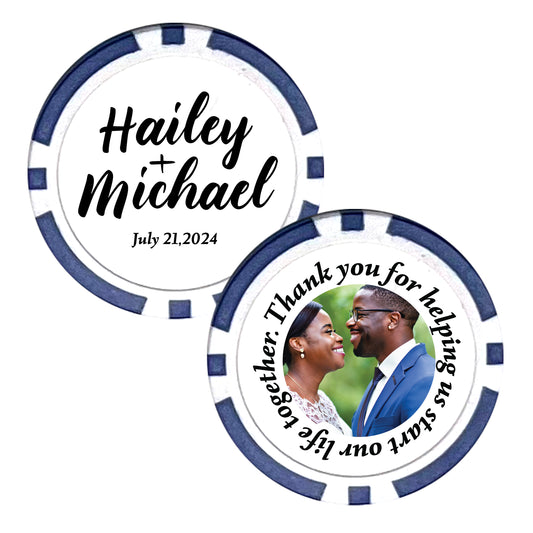 Wedding Party Favor Poker Chips, 25 pcs, Custom Wedding Photo Memorabilia, Personalized Couple's Names Wedding Trinkets