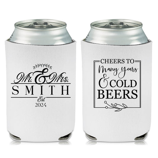 Custom Beer Koozies, Personalized Wedding Gifts with Couple's Names, Cheers to Many Years & Cold Beers, Wedding Party Favors