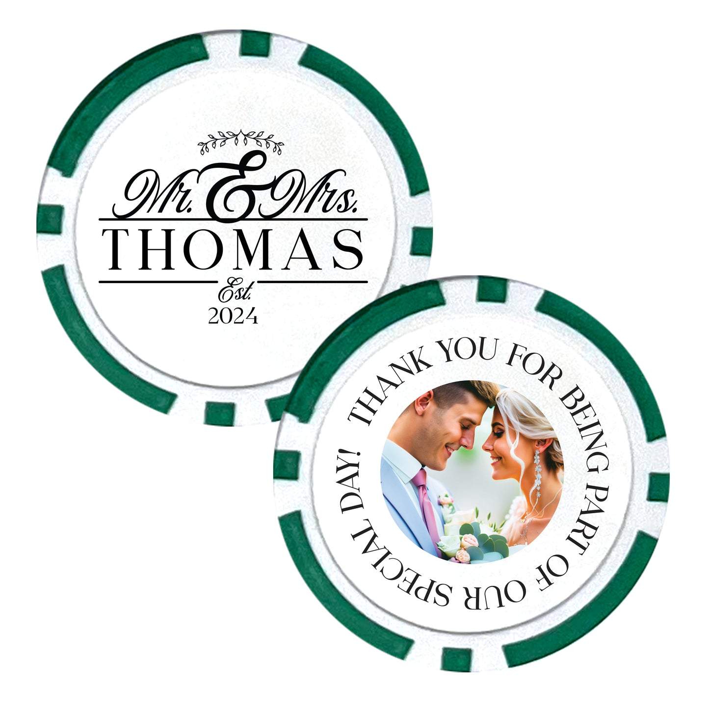 Custom Bride and Groom Poker Chips, 25 pcs, Customized Photo Gifts, Last Name Wedding Souvenirs