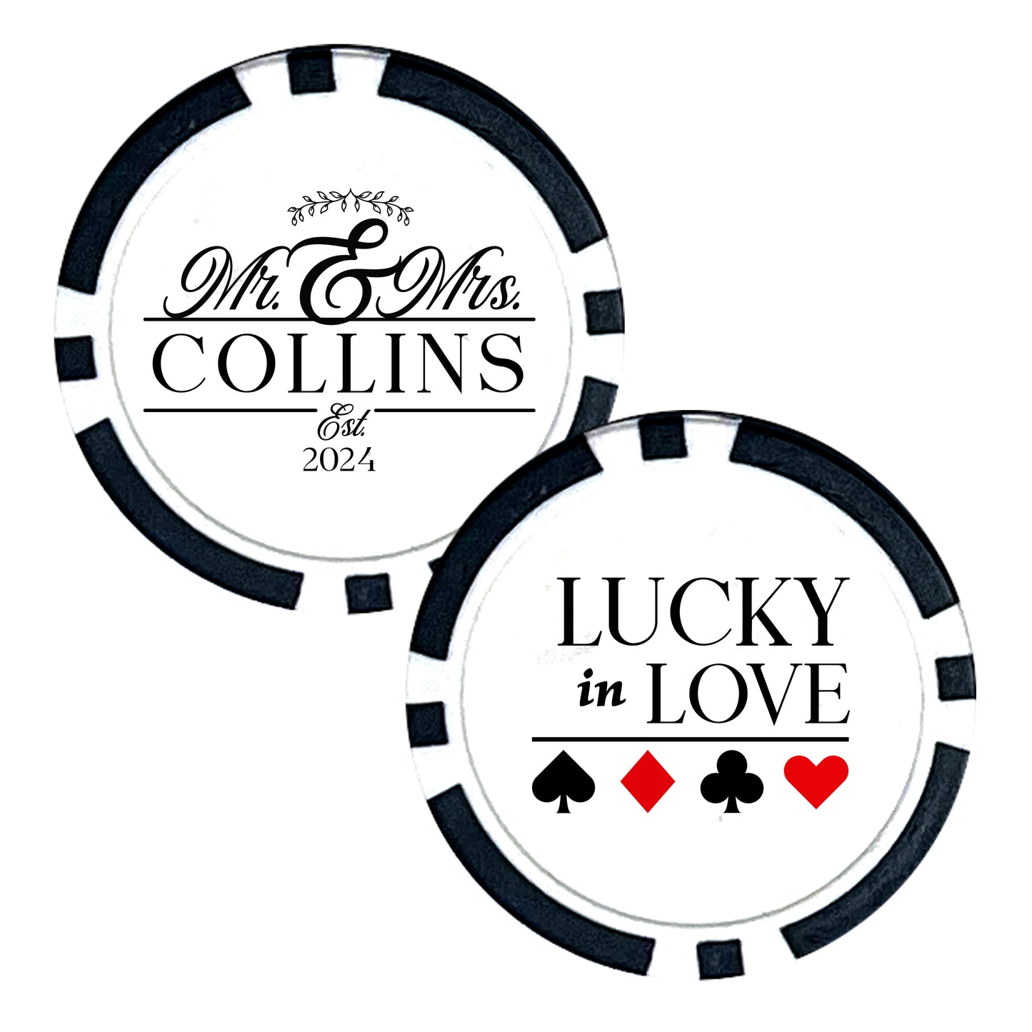 Poker Chip Wedding Favors, 25 pcs, Custom Wedding Favors Featuring Couple's Last Names, Lucky In Love, Personalized Name Souvenirs