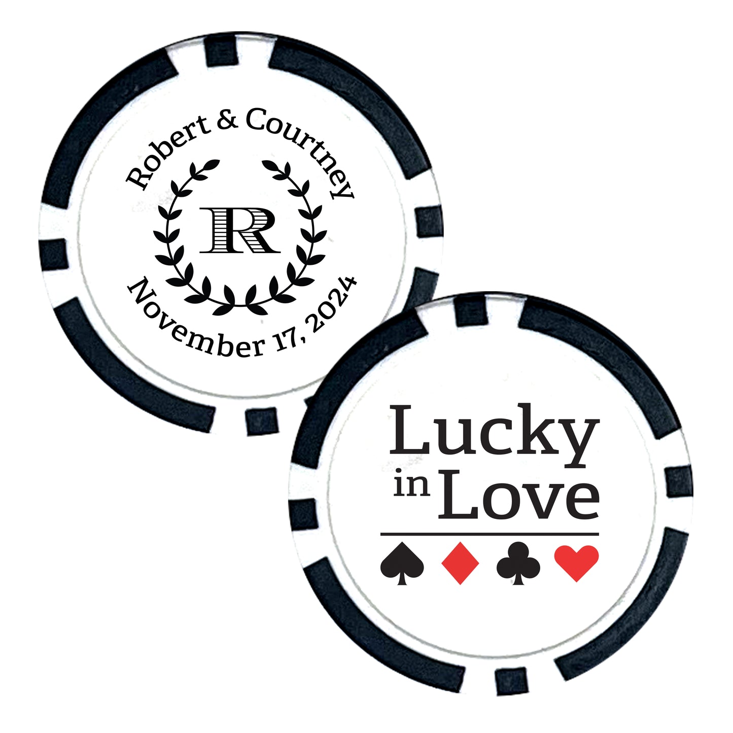 Poker Chip Wedding Favors, 25 pcs, Custom Wedding Favors Featuring Couple's Names, Lucky In Love, Personalized Name Souvenirs