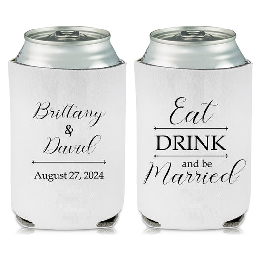 Personalized Koozies, Eat Drink And be Married, Personalized Couple's Names Wedding Favors