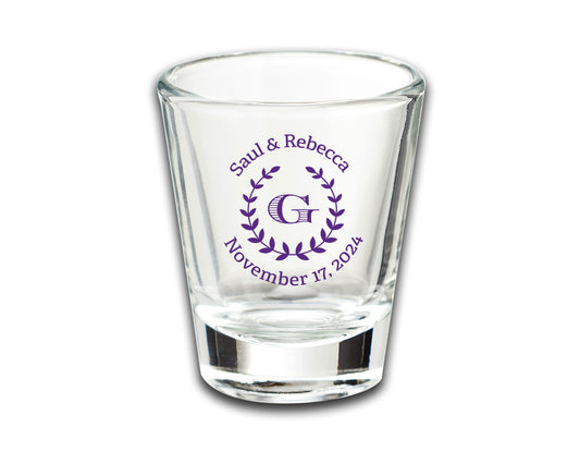 Personalized Wedding Party Shot Glass Favors, Custom Wedding Glassware with Monogram and Date