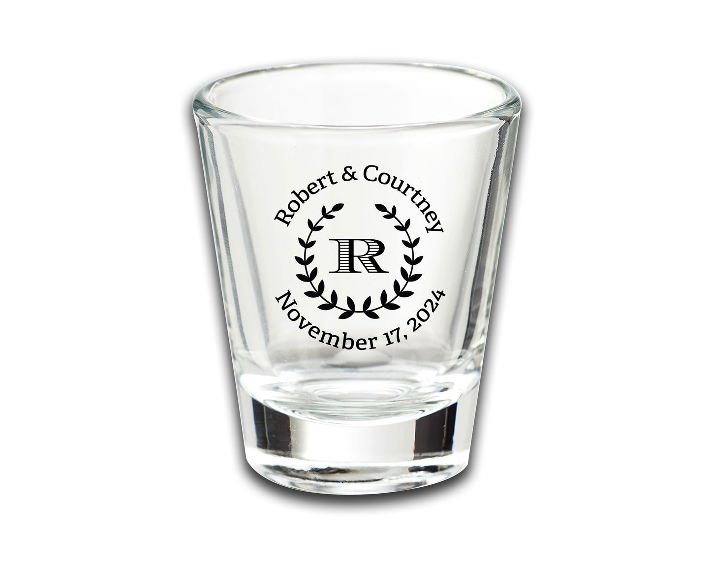 Personalized Wedding Party Shot Glass Favors, Custom Wedding Glassware with Monogram and Date