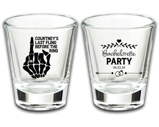 Skeleton Hand Bachelorette party Favor Shot Glasses, Funny Bridal Shower Gift, Last Fling Before the Ring