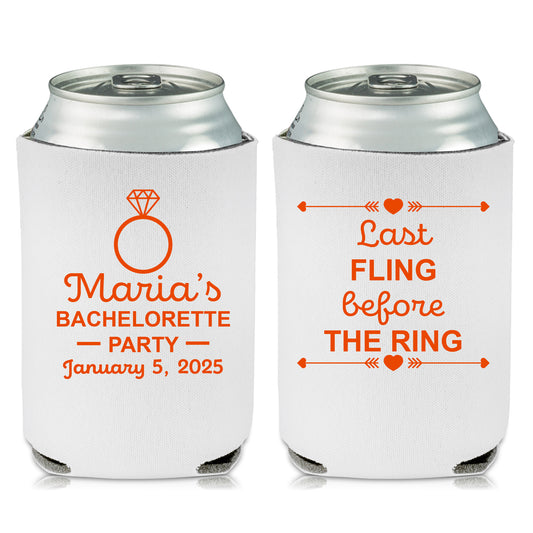 Customized Bachelorette Koozies, Last Fling Before The Ring, Personalized Bridal Shower Favors