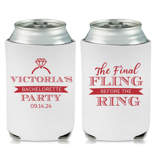 Bachelorette Party Favors Koozies, Bridal Shower Favors, The Final Fling Before The Ring