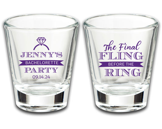 Personalized Bachelorette Shot Glasses, The Final Fling Before the Ring, Bachelorette Novelty Shot Glasses