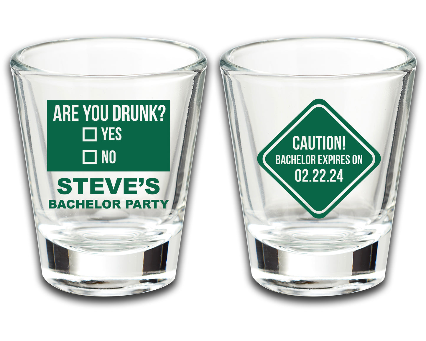 Bachelor Party Shot Glasses, Groom's Entourage Favors, Customized Party Favors, Caution Bachelor Expires, Are You Drunk?