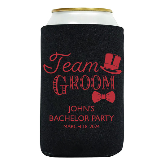 Bachelor Party Drink Sleeves, Personalized Can Coolers, Team Groom, Custom Party Favors, Customized Groom's Name Memorabilia