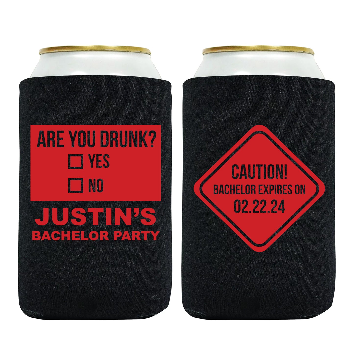 Bachelor Party Koozies, Personalized Drink Holders, Groomsmen Party Favors, Custom Name Novelties, Are You Drunk? Caution Bachelor Expires