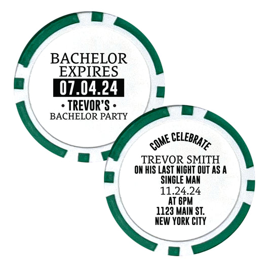 Bachelor Party Souvenir Chips, 25 pcs, Bachelor Bash Invites, Personalized Souvenirs, Bachelor Expires, Last Night As A Single Man