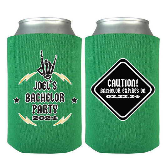 Bachelor Party Drink Sleeves, Personalized Beverage Insulators, Custom Groom's Name Favors, Skeleton Hand Rock N Roll