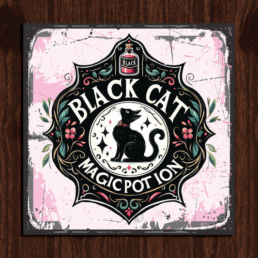 Halloween Sign, Potion Shop Sign, Black Cat Energy, Witch Sign, Pink Halloween Decoration, Metal Sign Indoor/Outdoor, Gothic Home Decor