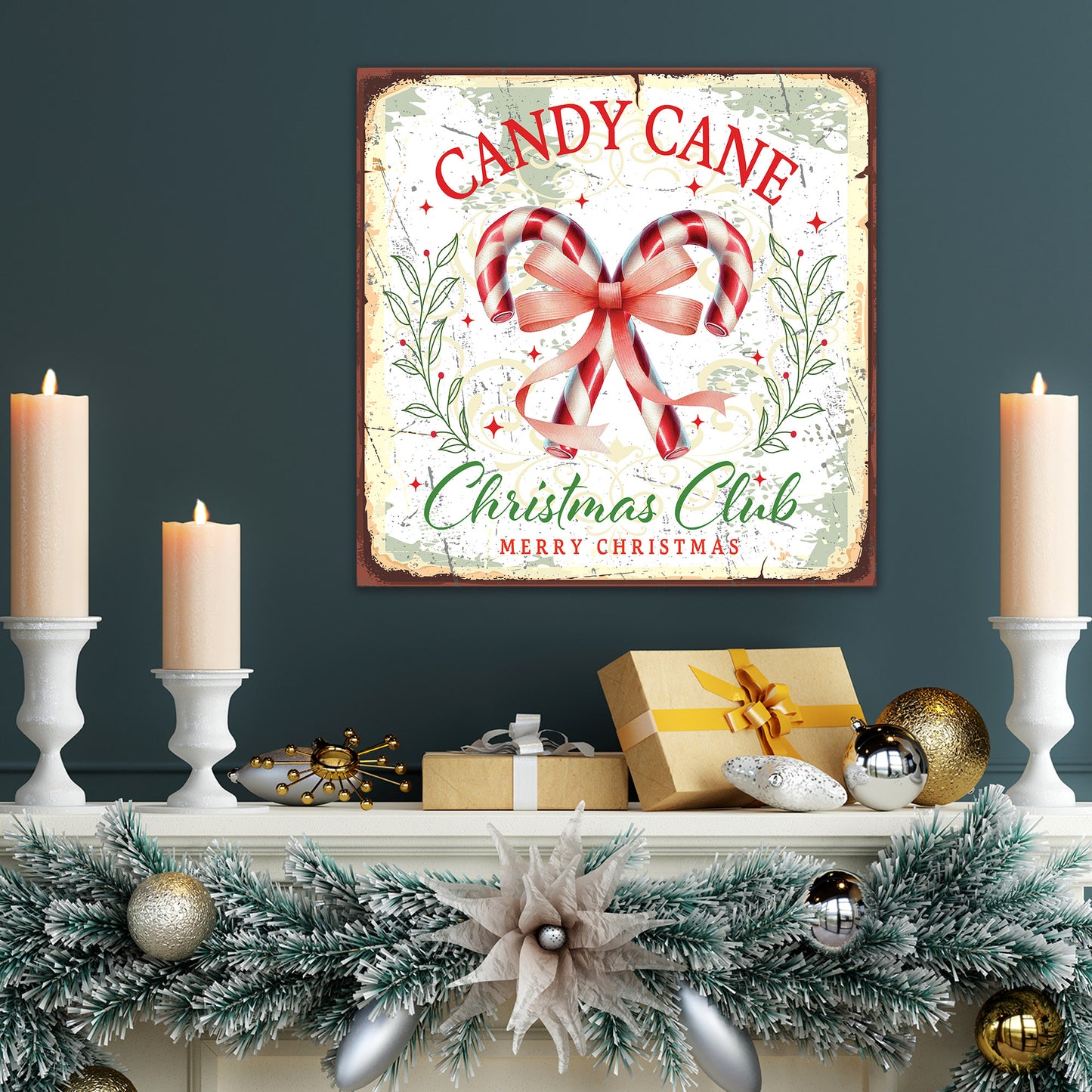 Christmas Cowgirl Club, Christmas Sign, Metal Sign Antique, Farmhouse Decor, Christmas Wall Decor, Mantle Artwork, Candy Cane Decorations