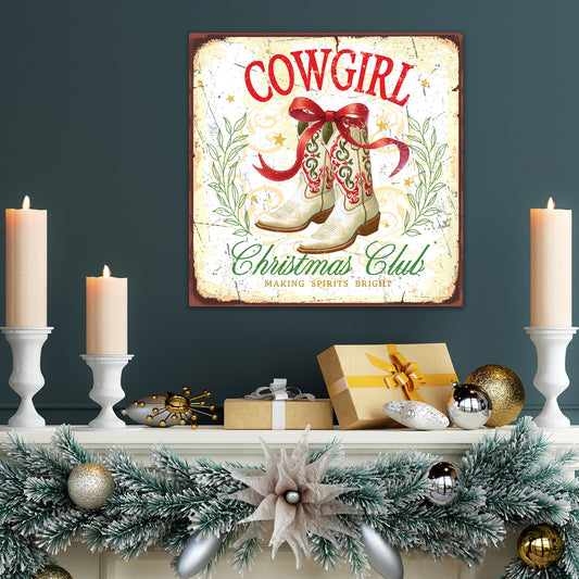 Christmas Cowgirl Club, Christmas Sign, Metal Sign Antique, Farmhouse Decor, Christmas Wall Decor, Mantle Artwork, Candy Cane Decorations (Copy)