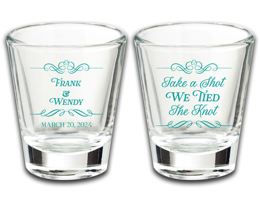 Customized Wedding Shot Glasses Favors, Wedding Glassware With Couple's Names, Take A Shot We Tied The Knot, Practical Wedding Favors