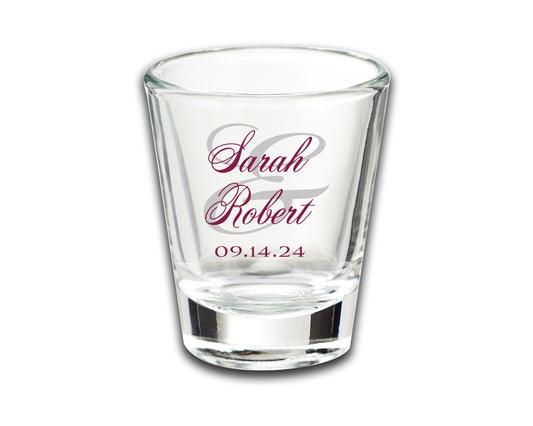 Wedding Party Favor Shot Glasses, Custom Wedding Favors Featuring Couple's Names