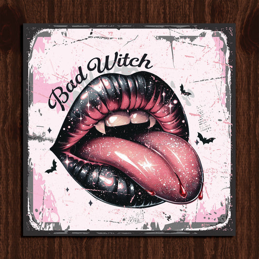 Halloween Sign, Bad Witch Club, Witch Sign, Pink Halloween Decoration, Metal Sign Indoor/Outdoor, Gothic Home Decor, Vampire Lips,Steel Sign