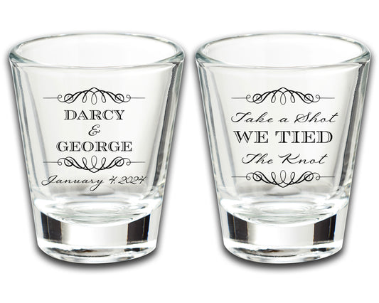 Customized Wedding Shot Glasses Favors, Wedding Glassware With Couple's Names, Take A Shot We Tied The Knot, Practical Wedding Favors