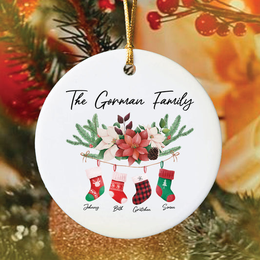 Custom Family Ornament, Family of Four, Family Tree Christmas Ornament, Personalized Ornaments, Our Family Celebrations, Ceramic Ornament